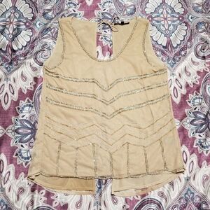 Buckle Black Tan Beaded Embellished Mesh Chic Western Dressy Causal Top Blouse